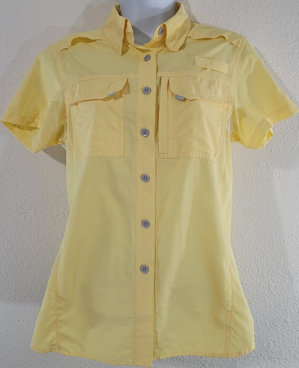 Habit Yellow Button Up Short Sleeve Fishing Guide Shirt Small UV Protection Soft